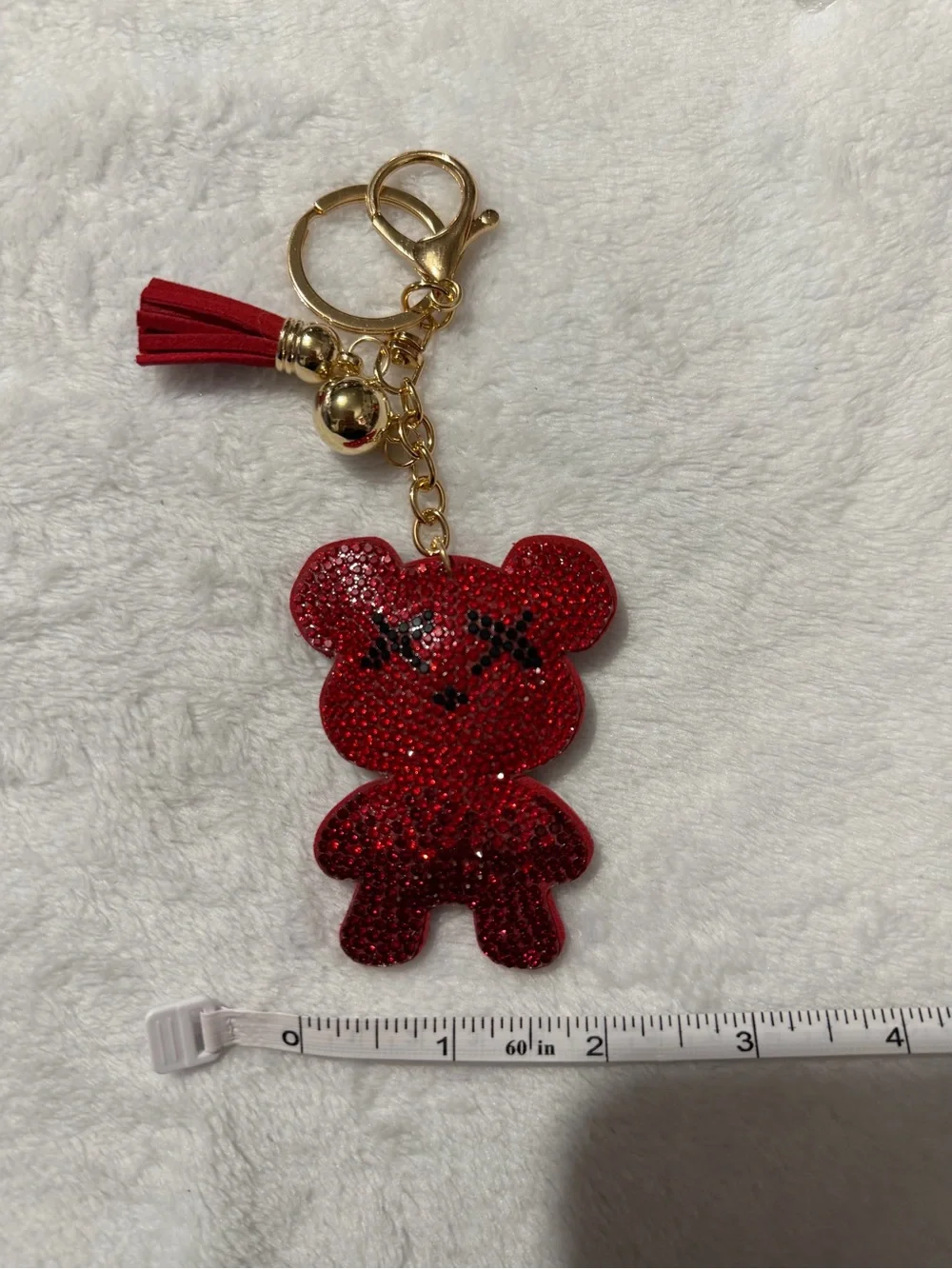 Red Bling Teddy Bear Keychain Charm with Gold Hardware